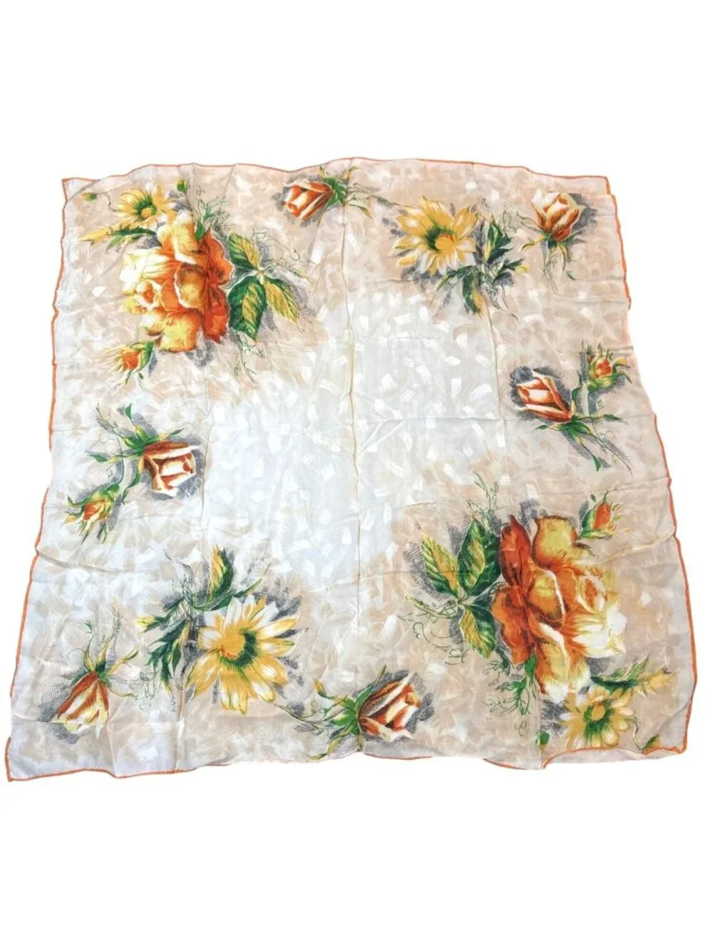 Yellow Orange Spring Floral Vintage Square Women's Fashion Scarf 30” x 30”